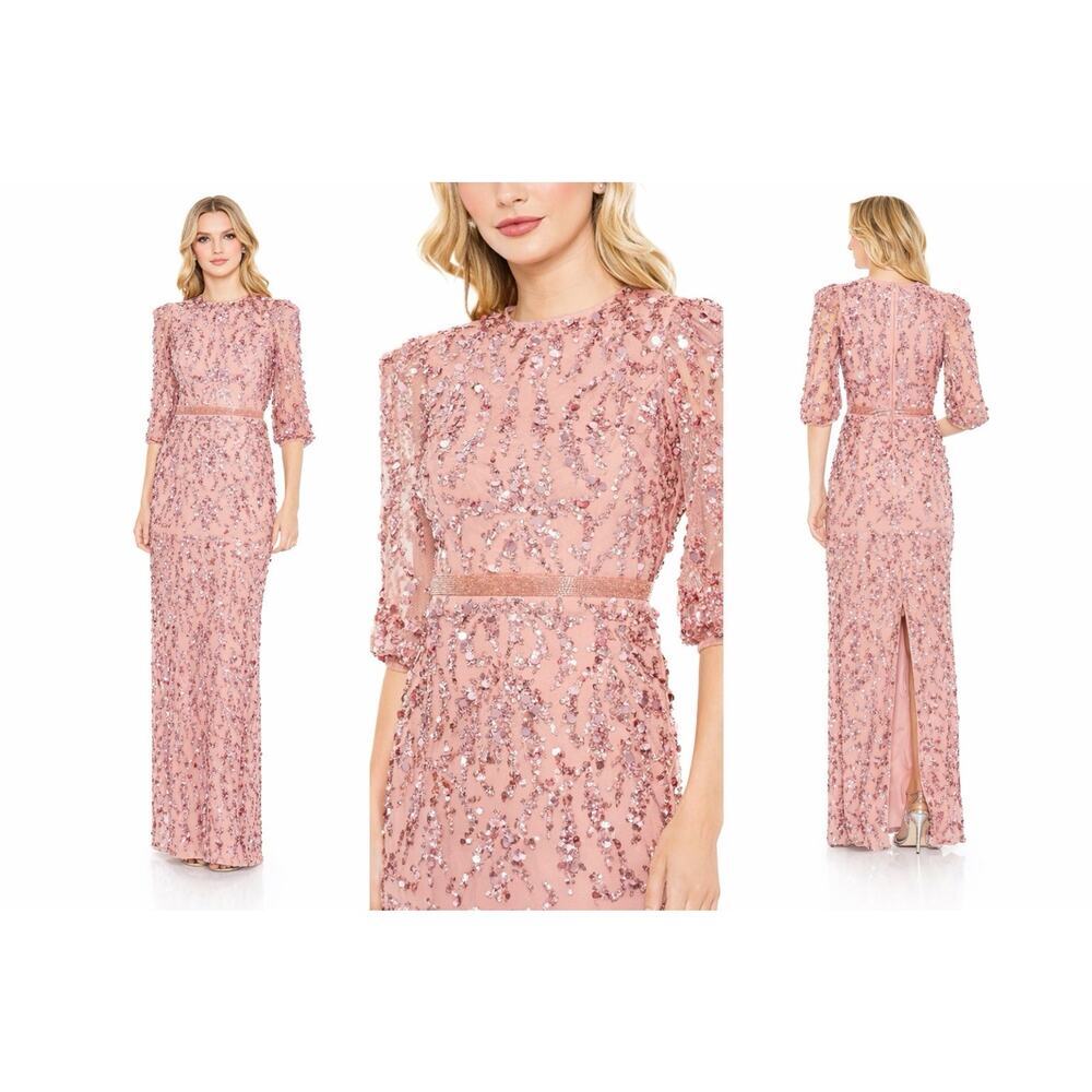 Mac Duggal 93790 Rosewood Embellished Column Gown 3/4 Sleeves Size 4 $598